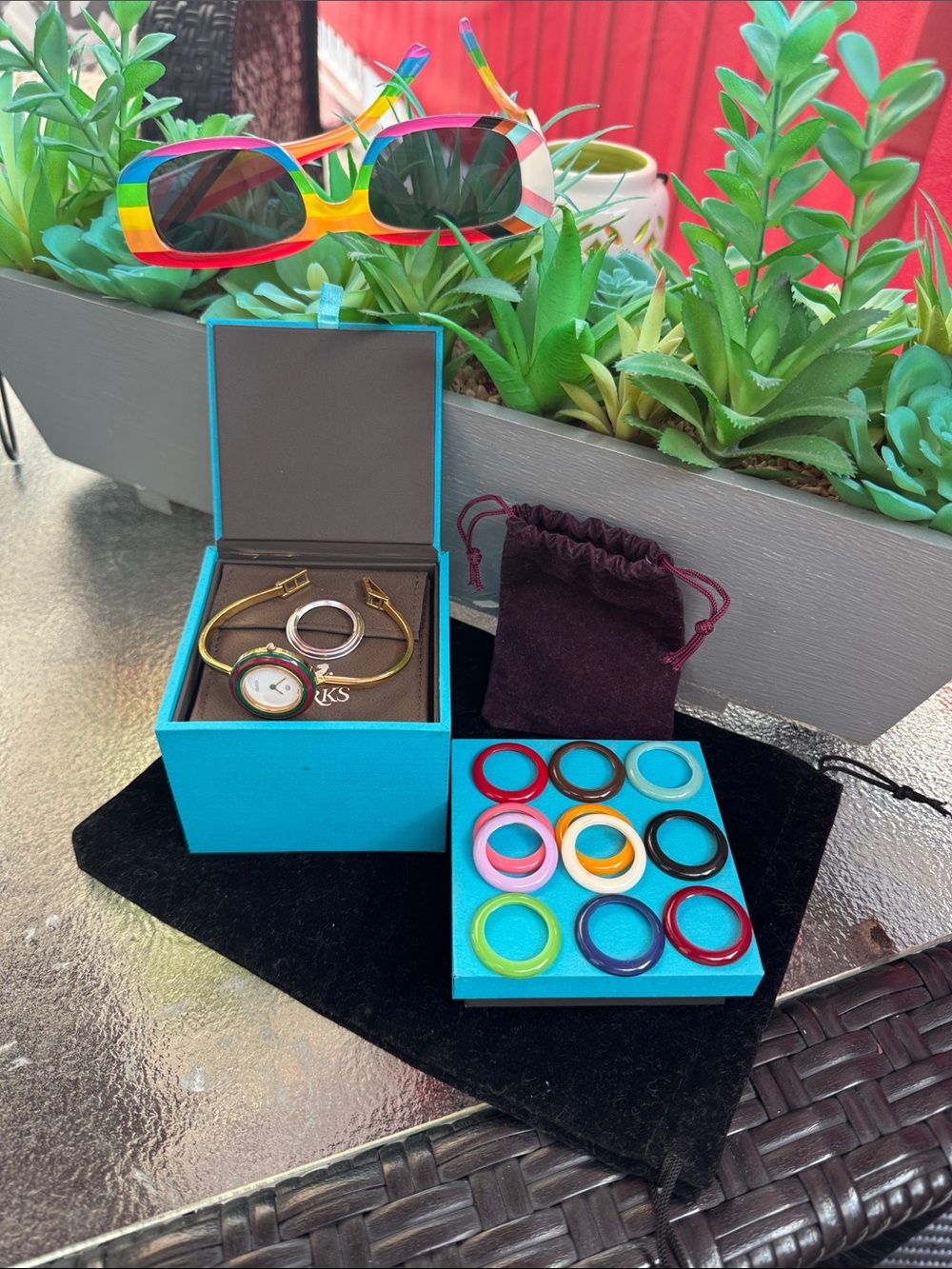 Gucci Interchangeable Color Ring Set with Gold Accent Watch - Multicolor